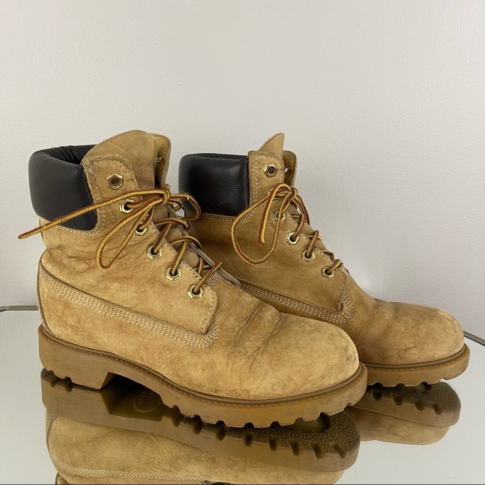 TIMBERLAND Vintage 90s Camel Leather Nubuck Lace Up Grunge Round Toe Work Boots